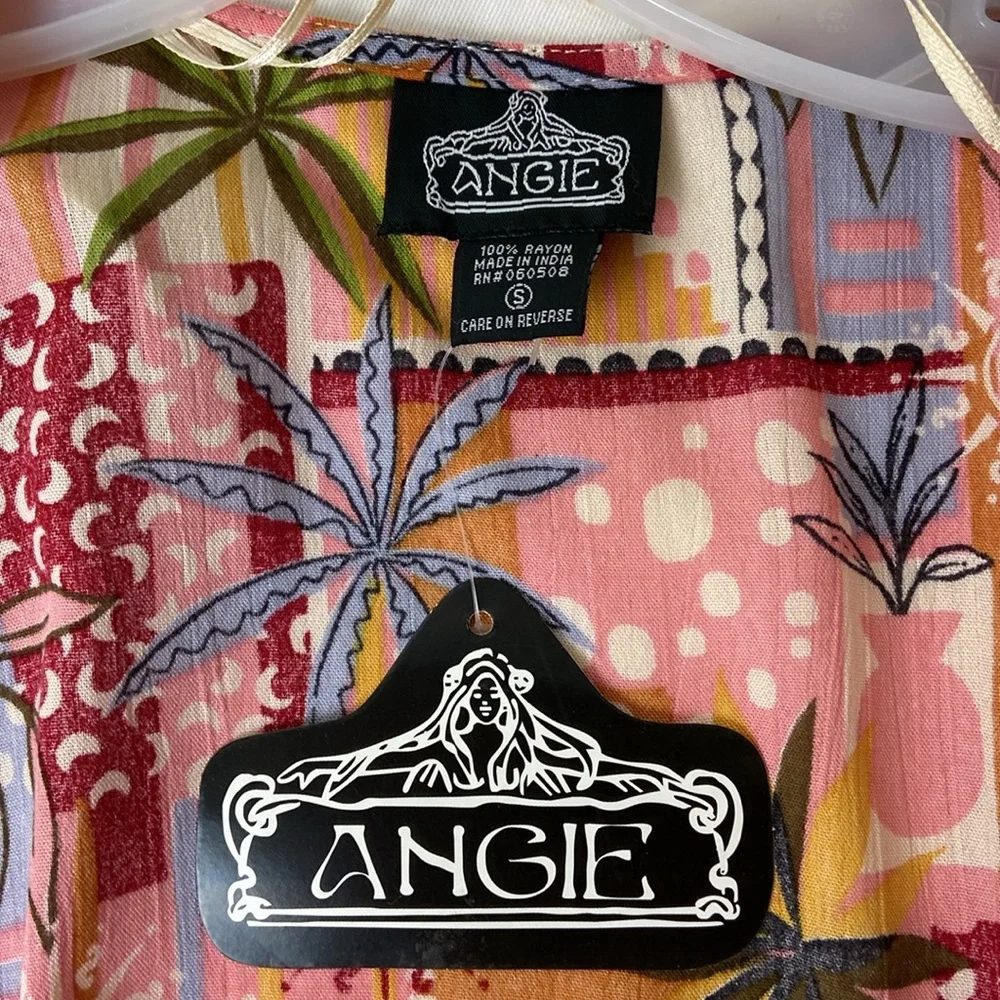 NWT Angie open duster scarf kimono pink periwinkle palm tree tropical coverup